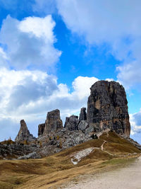 Rock formations on mountain against sky