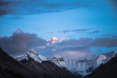 Panoramic view of snowcapped mountains against sky