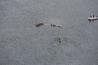 High angle view of people in boat