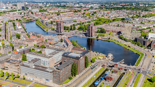 High angle view of buildings in city