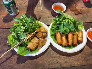 High angle view of food on table