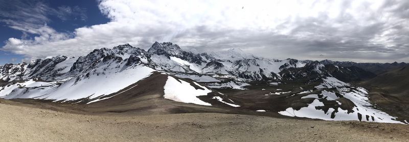 Scenic view of snowcapped mountains against sky