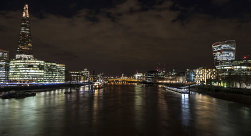 Aerial view of the thames river at night