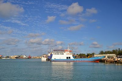 Ship in sea against sky