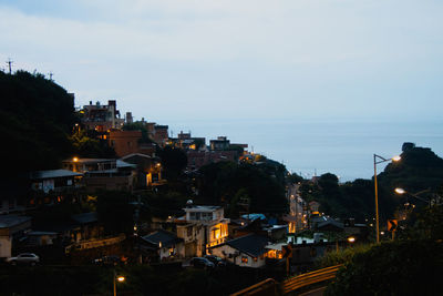 High angle view of townscape against sky