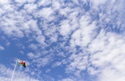 Low angle view of flag against sky