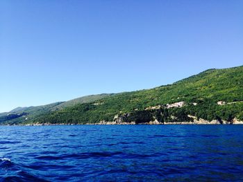 Scenic view of sea against clear blue sky