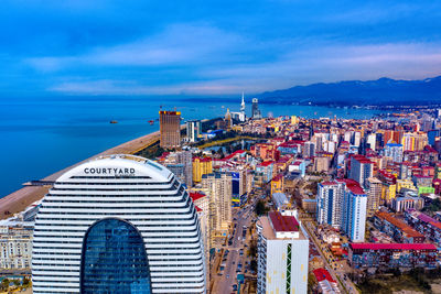 High angle view of buildings in city