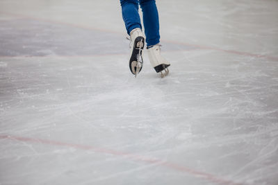 Low section of person skateboarding on snow