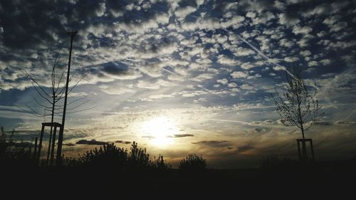 Silhouette of trees against cloudy sky