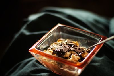 Close-up of food served on table