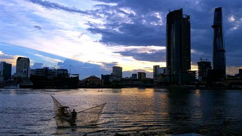 City skyline with river in background