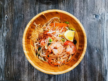 High angle view of food in bowl on table