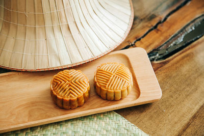 High angle view of dessert on table