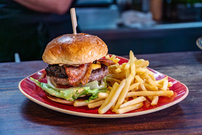 Close-up of food in plate on table