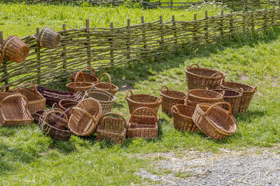 Hay bales on field