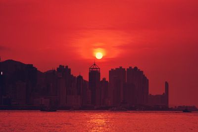 Silhouette of buildings at sunset