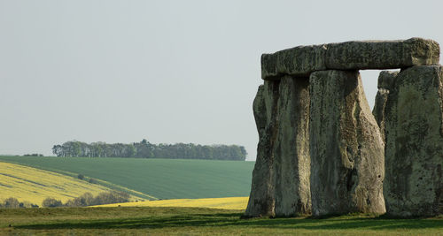 Scenic view of field against clear sky