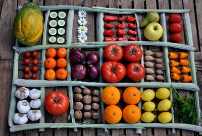 High angle view of fruits in market