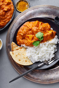 Paneer tikka masala served with basmati rice