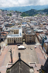 Aerial view of manizales cathedral with cityscape