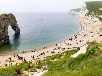 High angle view of people on beach