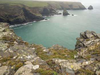 High angle view of rocks in sea