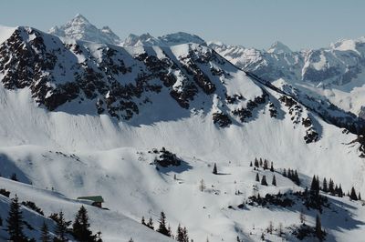 Snow covered mountains against sky