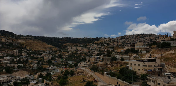 High angle shot of townscape against sky