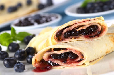 Close-up of breakfast served in plate