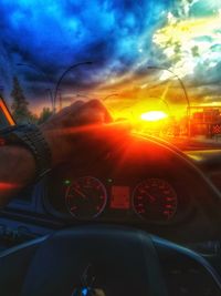 View of car against sky during sunset