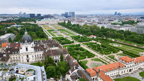 High angle view of buildings in city