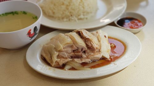 Close-up of breakfast served on table