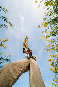 Low angle view of statue against sky