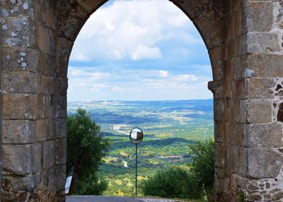 Scenic view of landscape against sky seen from castle