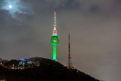 Communications tower at night