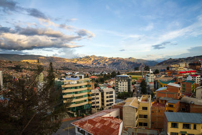 High angle view of townscape against sky