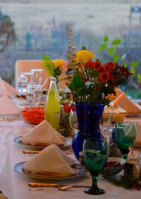 Close-up of flower vase on table