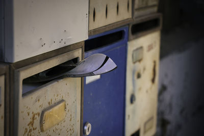 Close-up of mailbox on wall