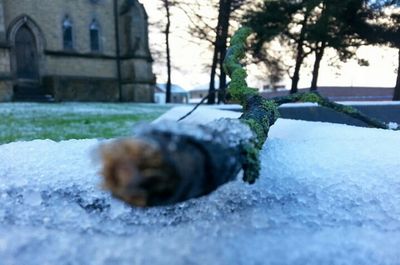 Close-up of railing against blurred background