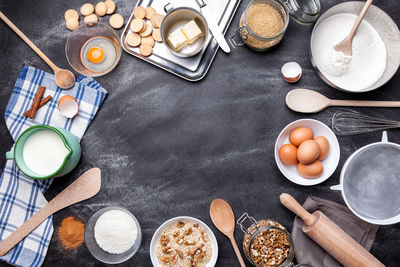 High angle view of food on table