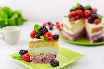 Close-up of dessert in plate on table