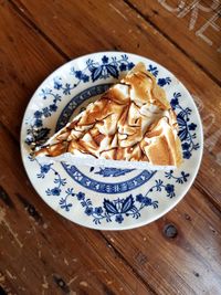 High angle view of food in plate on table