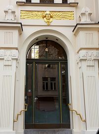 Open door of building