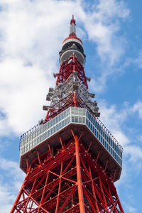 Tokyo tower view against the clousy sky.