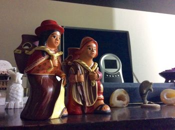 Close up of figurines on table