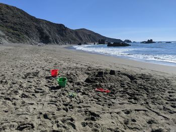 Scenic view of beach against clear sky