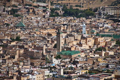 High angle view of buildings in town