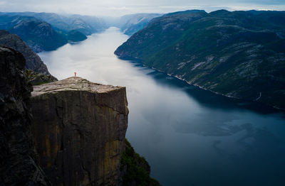 High angle view of rock formations against sky