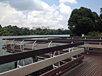 Railing with trees in background